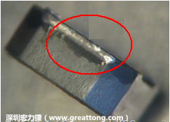 使用錫(Sn)鍍層的電源電感器(Power Inductors)，經(jīng)過推力測試后，其焊點(diǎn)還保留在零件的端點(diǎn)上，所以推力比較高。