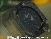 使用銀(Ag)鍍層的電源電感器(Power Inductors)，經(jīng)過推力測試后，零件端點(diǎn)上已經(jīng)看不到任何鍍層的痕跡了，所以其耐推力就比較小。