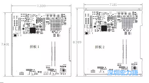 如圖11所示在兩種拼板中PCB單元的邊條位置不同，拼板1中邊條在長邊方向，而拼板2中邊條在短邊方向-深圳宏力捷