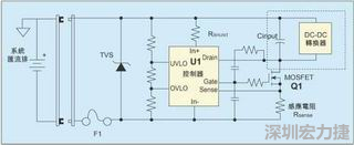圖1：一個簡單的-48V熱插拔電路。