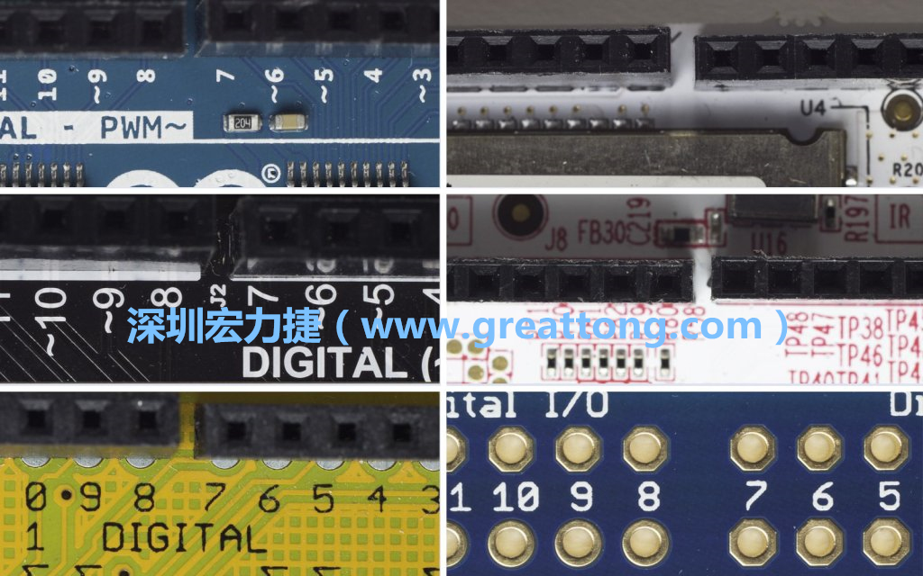 各種不同尺寸的Arduino上第7、8腳位的間距。