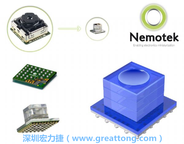 Nemotek利用WLP制作image sensor模組，搭配光學(xué)透鏡設(shè)計，可讓image sensor模組的占位面積大幅縮小，生產(chǎn)可用自動送料快速制作，節(jié)省產(chǎn)制成本。