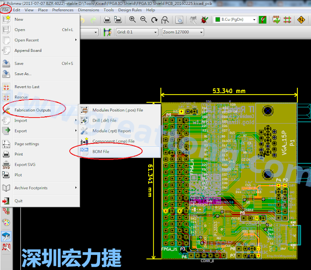 在Kicad的PCB Editor, 點選 File->Fabrication Outputs->BOM File, 即可產(chǎn)生一個 .csv 的Excel 檔案。