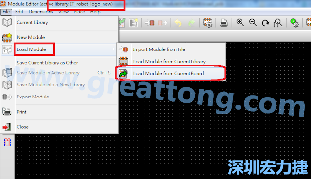 進(jìn)入Module Editor去載入其他Footprint(Module)進(jìn)來， 從目前的Active library (不過要先選取一個Current library ) 載入Module 或從目前正在編輯的PCB載入Module。