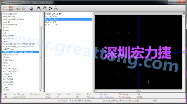 進(jìn)行相同的程序， 目前這個Library IT_robot_logo_new.mod就包含了多個footprint于其內(nèi)。