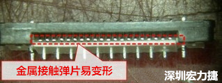 塑膠蓋子塞到connector內側，加熱后金屬彈片容易局部變形。 