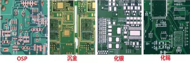 表面工藝分：熱風(fēng)整平，沉金， 化銀， 化錫， OSP 等幾種表面工藝